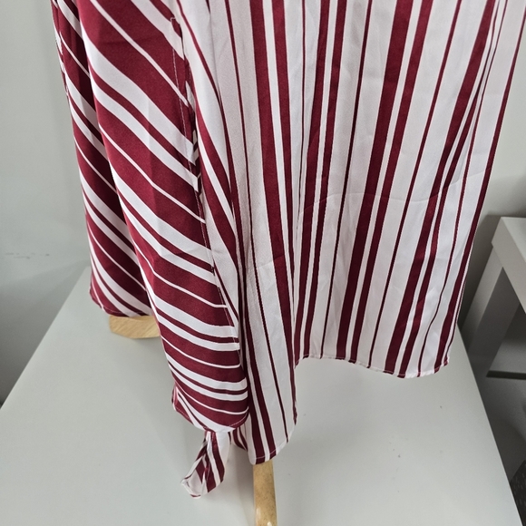 NWT By Anthropologie Satin Asymmetrical Slip Midi Dress Red/White Stripe L - Picture 5 of 15